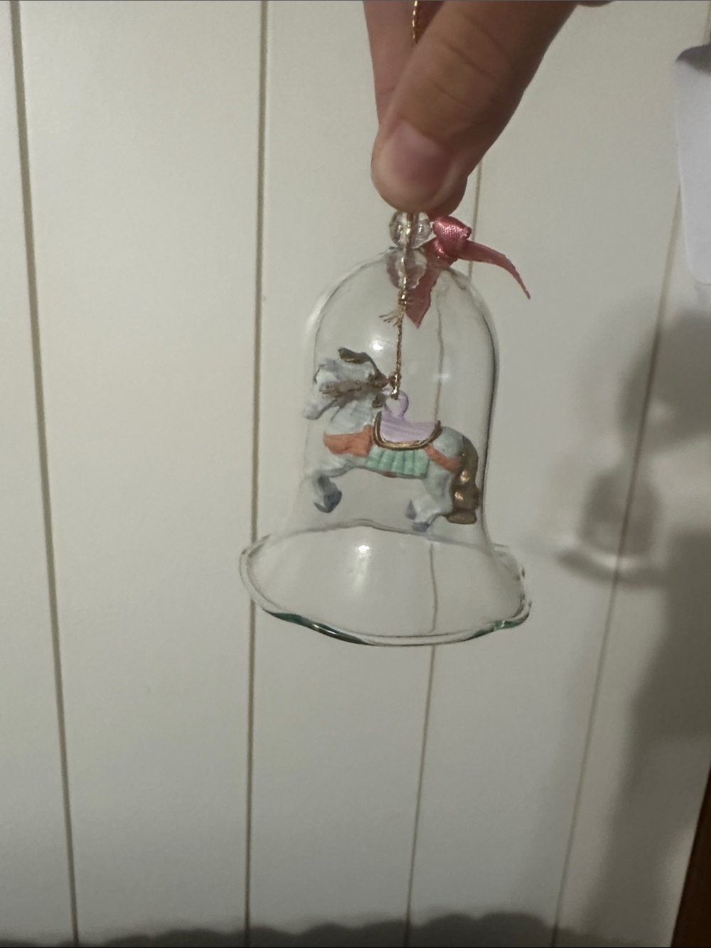 Vintage Glass Bell Ornament with Pastel Carousel Horse